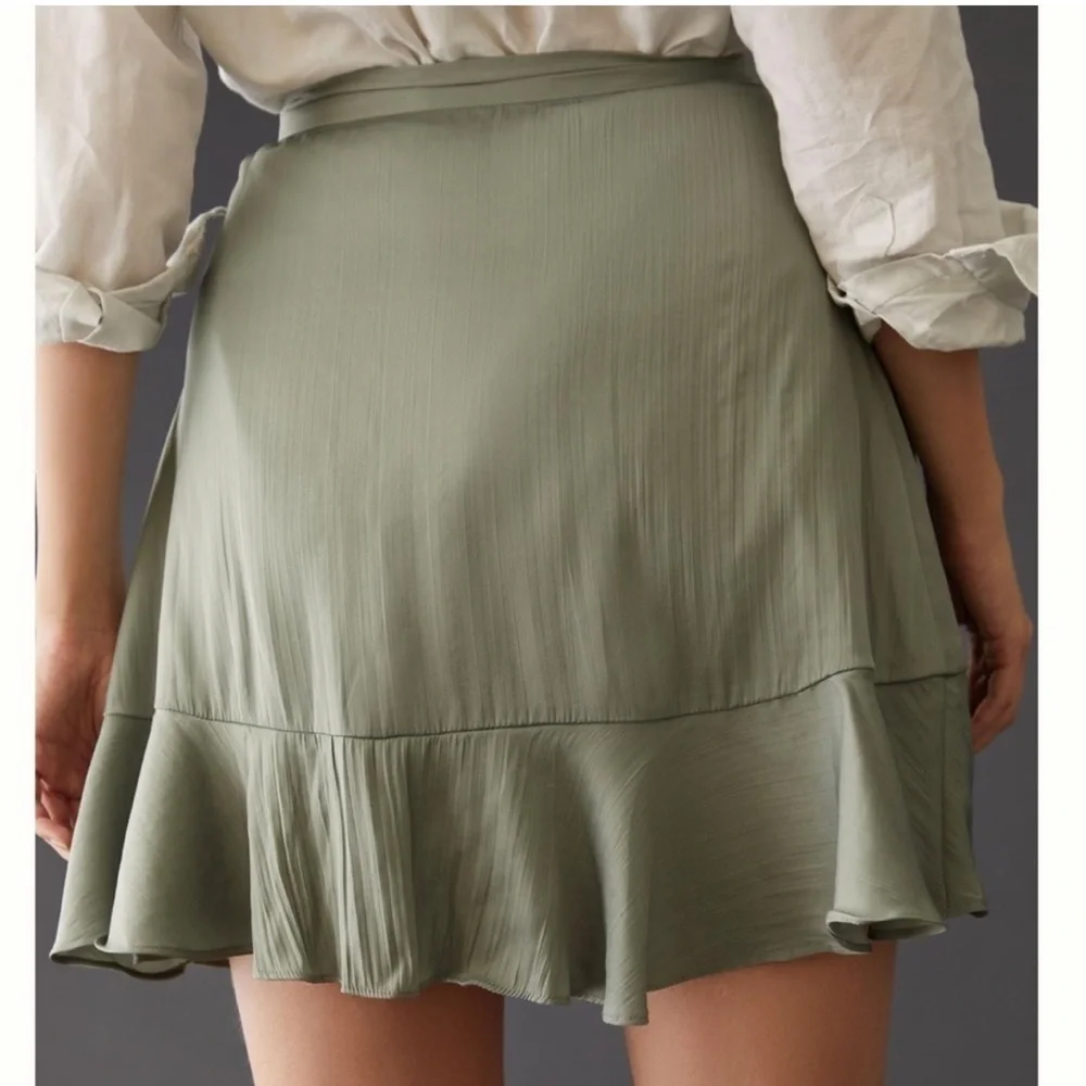 Maeve Anthropologie Ruffle Mini Skirt Moss Green Size XXS preloved